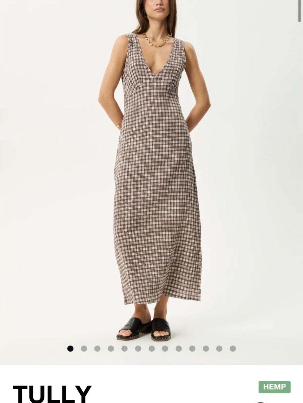 AFENDS viral “Tully” seersucker maxi dress BNWT brown coffee check
